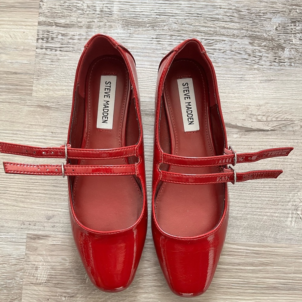 Steve Madden Cherry Red Double Strap Flats